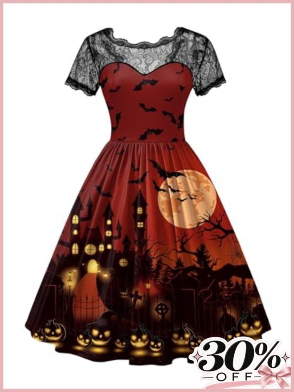 Women's Halloween Lace A-Line Witch Dress Short Sleeve Costume